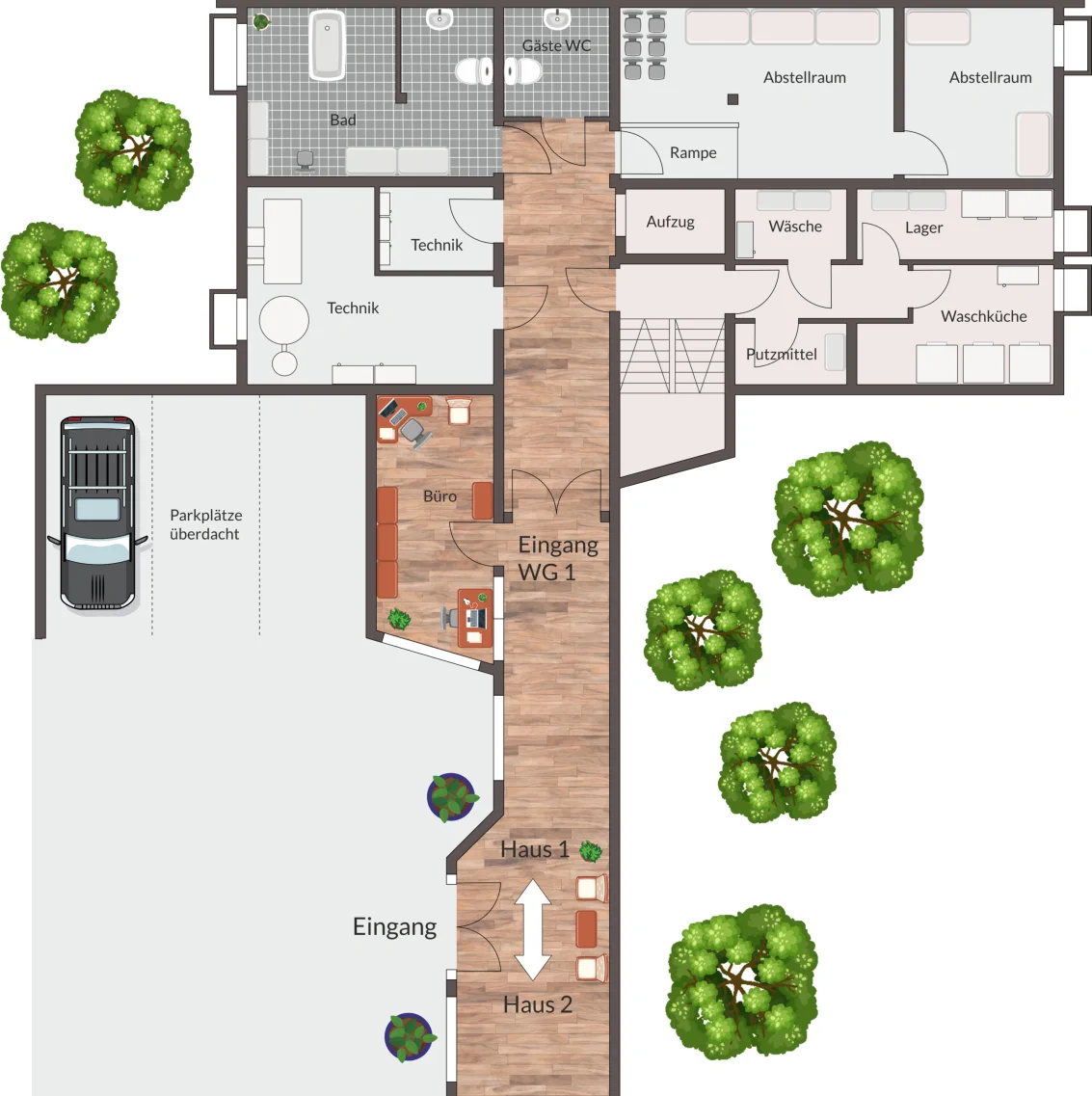 Grundriss vom Erdgeschoss Haus 1.