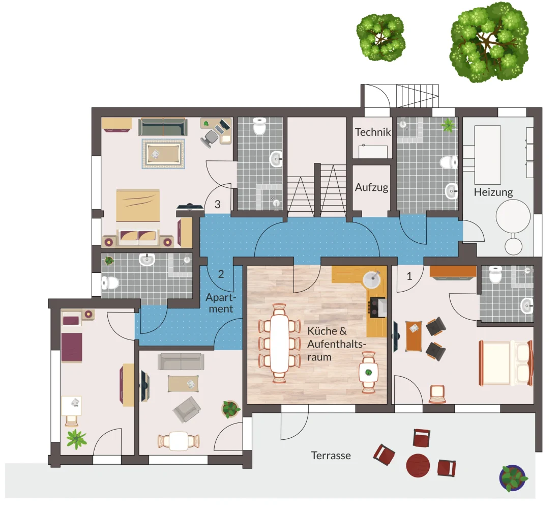 Grundriss vom Untergeschoss Haus 2.